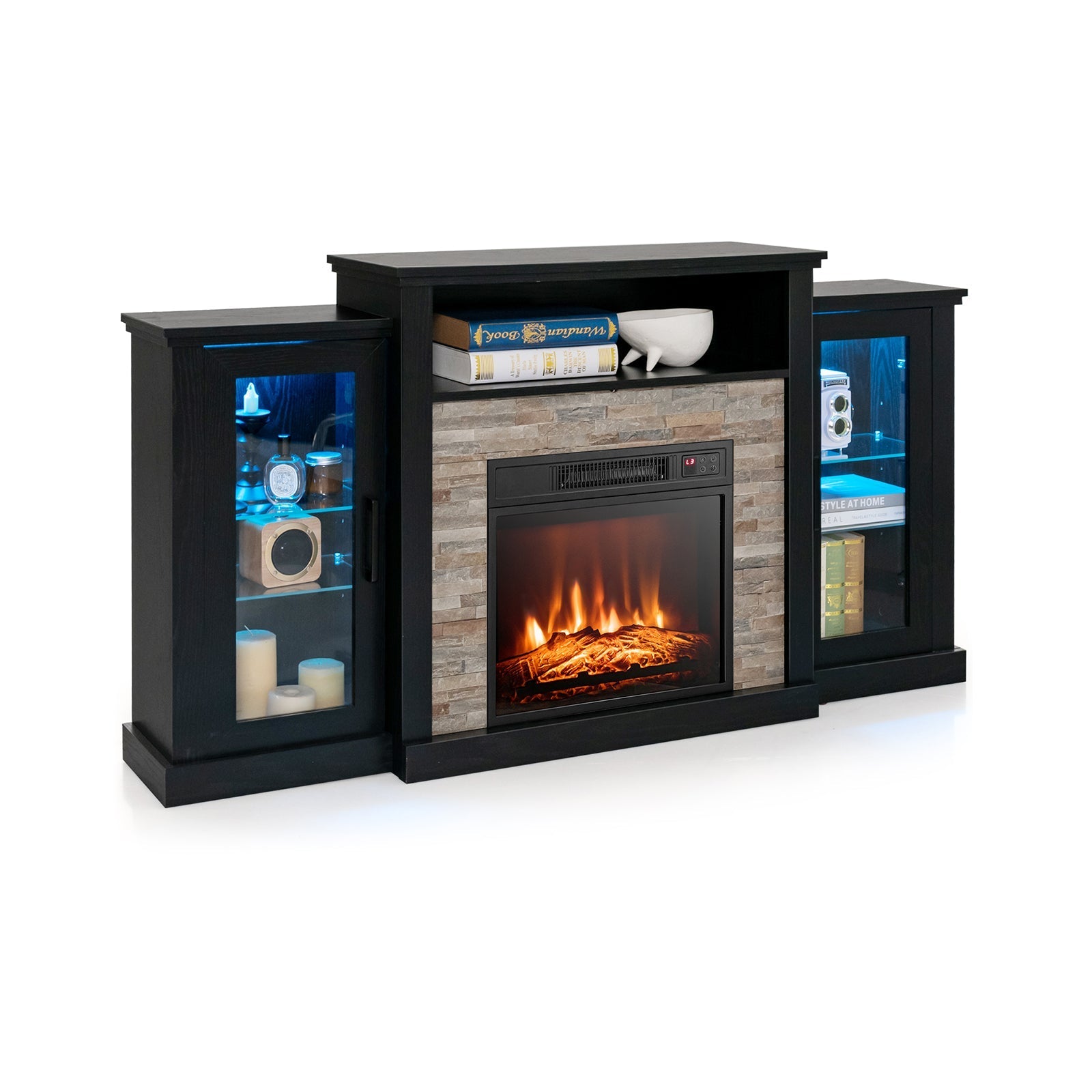 Fireplace TV Stand with 16-Color Led Lights for TVs up to 65 Inch