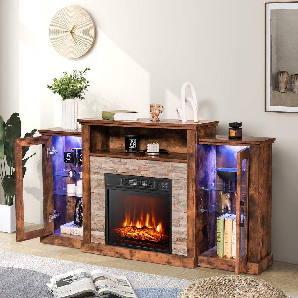 Fireplace TV Stand with 16-Color Led Lights for TVs up to 65 Inch