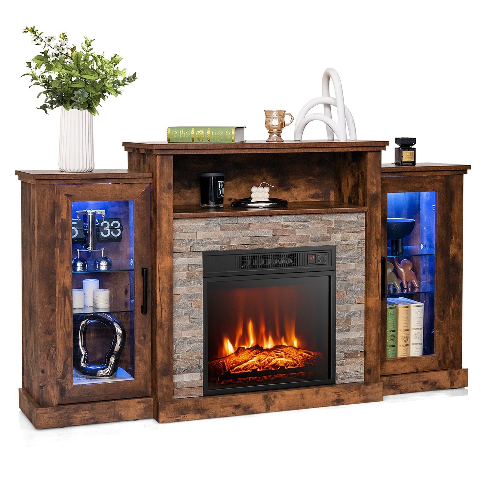 Fireplace TV Stand with 16-Color Led Lights for TVs up to 65 Inch