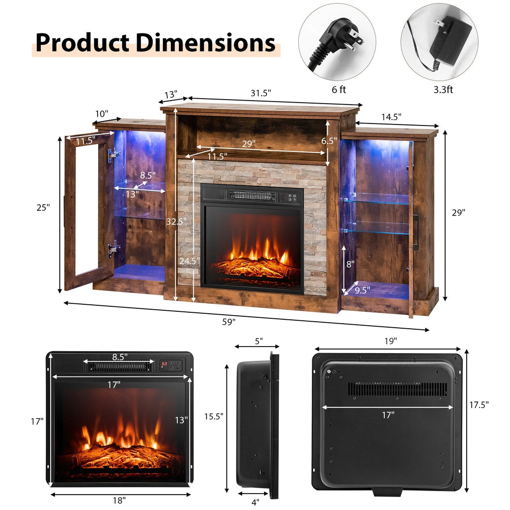 Fireplace TV Stand with 16-Color Led Lights for TVs up to 65 Inch